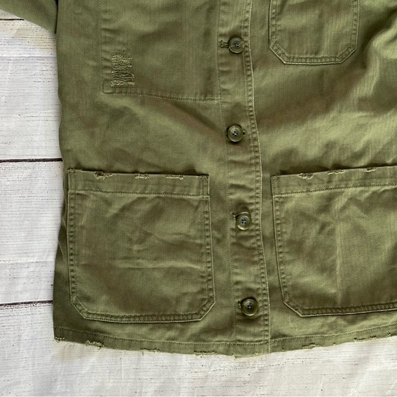 TopShop army green button jacket distressed shacket size 4 small - Picture 2 of 11